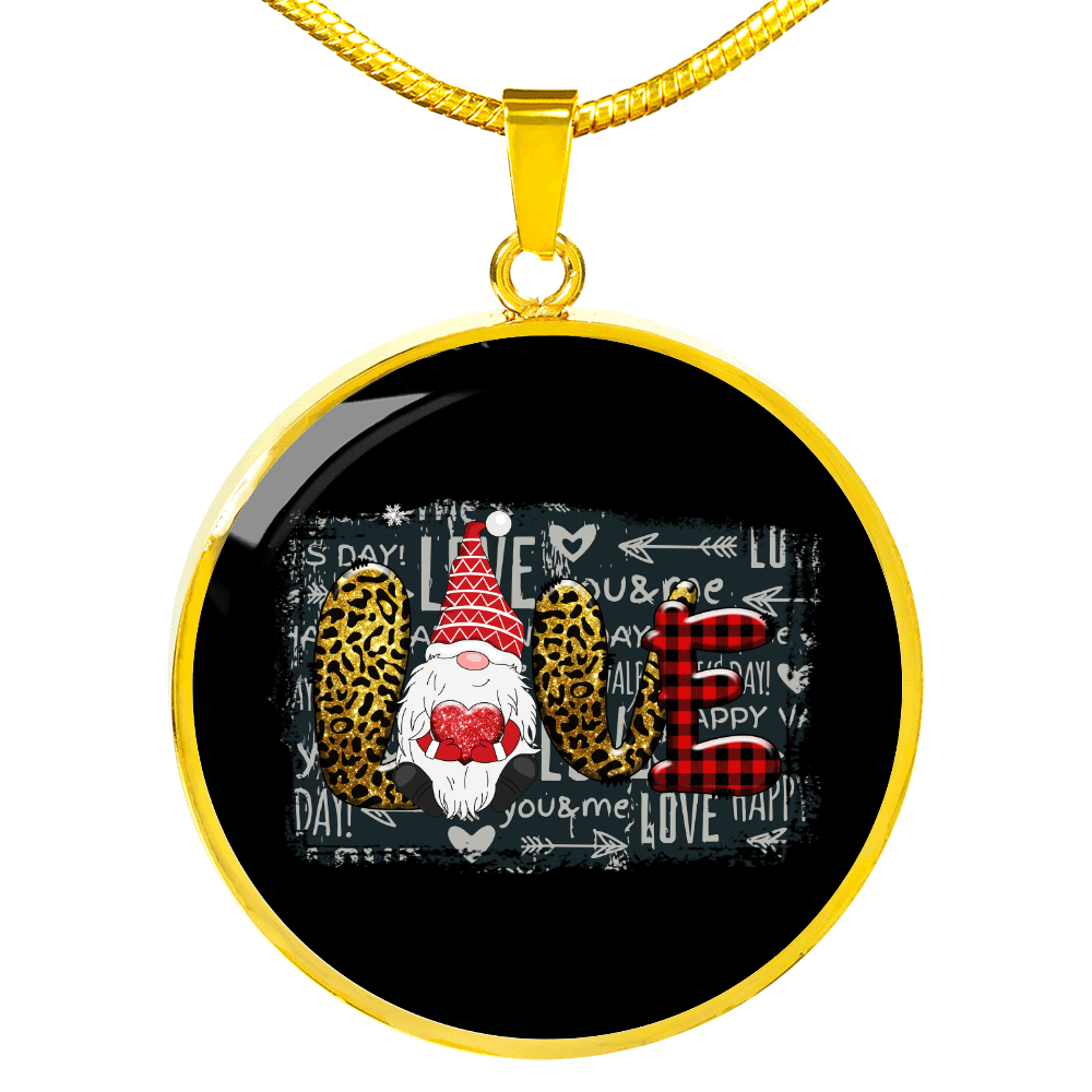 Girlfriend Gift Valentines Day Gnome Love Circle Necklace Stainless Steel or 18k Gold 18-22 - Luxury Circle Pendant Bangle Bracelet Meanful Gift Idea For Her/Him