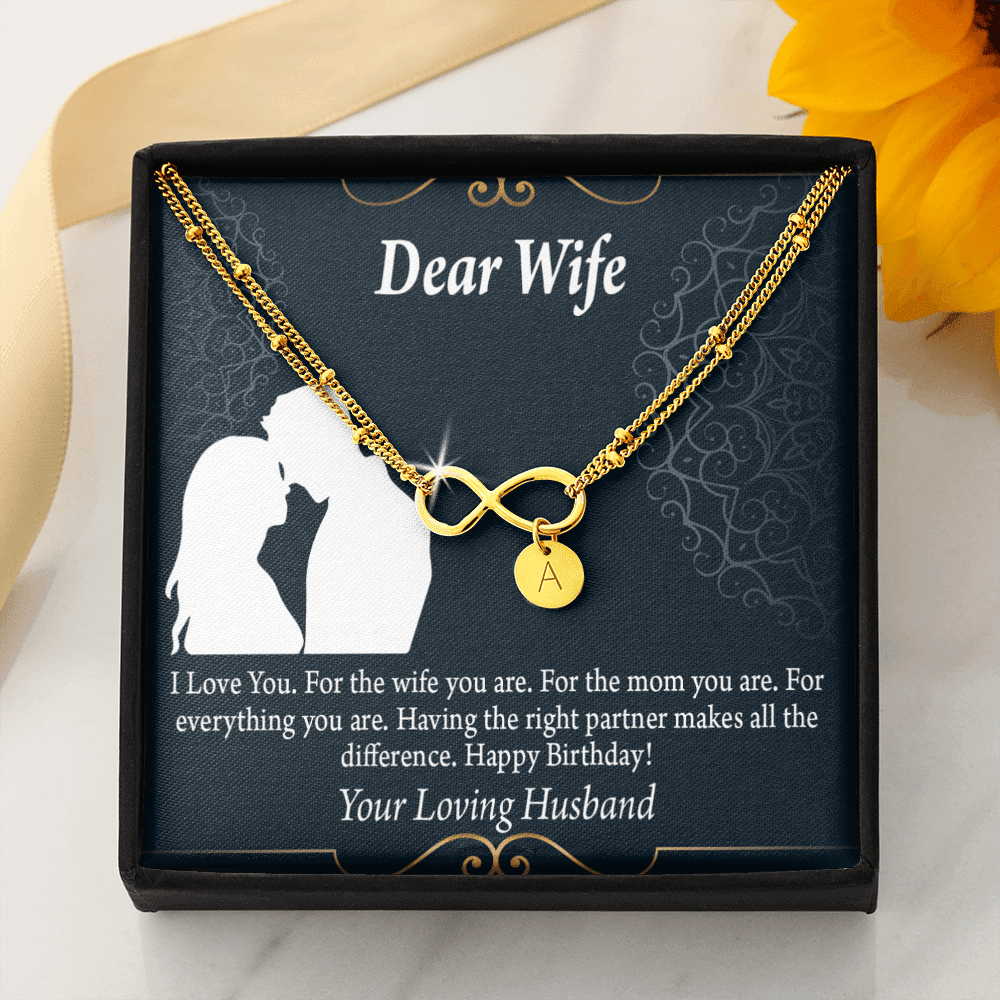 To My Wife Happy Birthday Dear Infinity Bracelet With Initial Charms - Infinity Bracelet