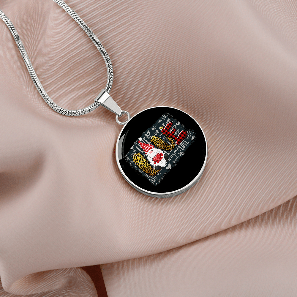 Girlfriend Gift Valentines Day Gnome Love Circle Necklace Stainless Steel or 18k Gold 18-22 - Luxury Circle Pendant Bangle Bracelet Meanful Gift Idea For Her/Him
