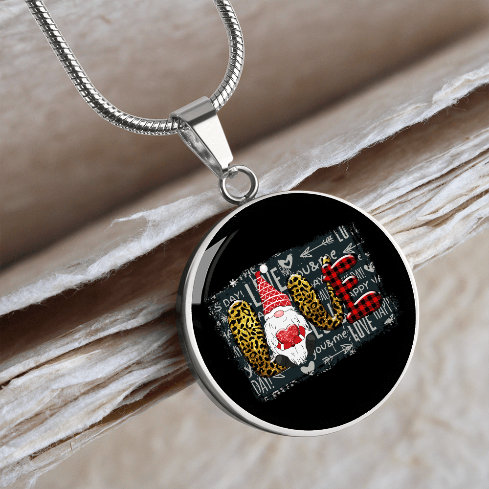 Girlfriend Gift Valentines Day Gnome Love Circle Necklace Stainless Steel or 18k Gold 18-22 - Luxury Circle Pendant Bangle Bracelet Meanful Gift Idea For Her/Him