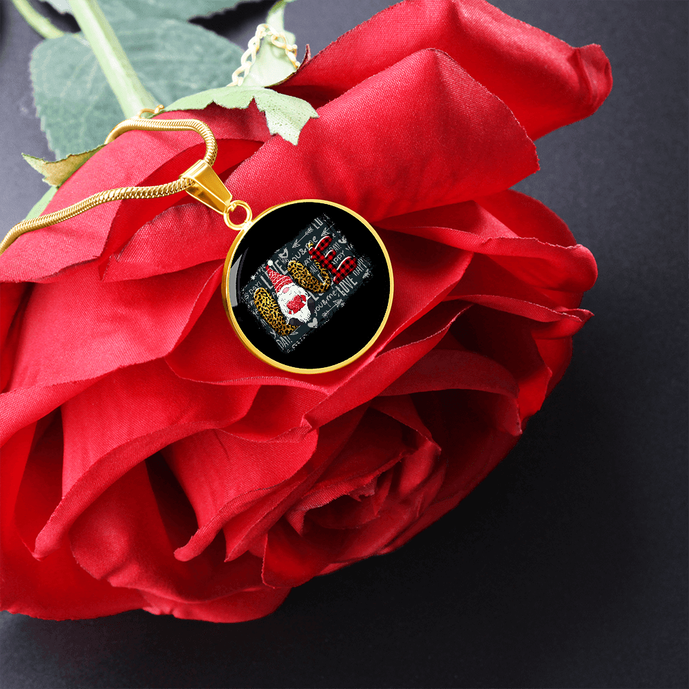 Girlfriend Gift Valentines Day Gnome Love Circle Necklace Stainless Steel or 18k Gold 18-22 - Luxury Circle Pendant Bangle Bracelet Meanful Gift Idea For Her/Him