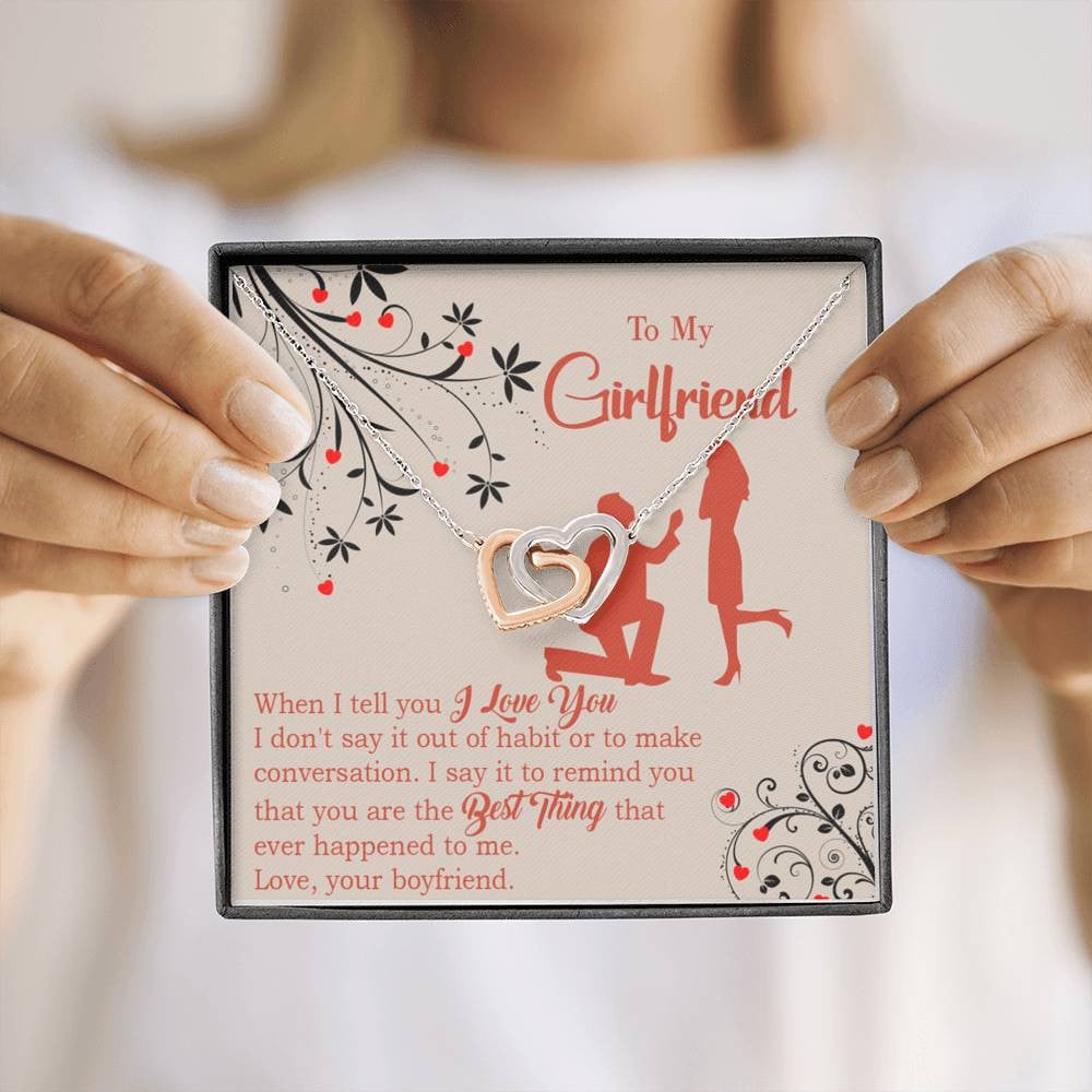 Girlfriend Necklace Message Card Out Of Habit Inseparable Love Pendant Surgical Steel Girlfriend Birthday Card Romantic - Interlocking Hearts Necklace