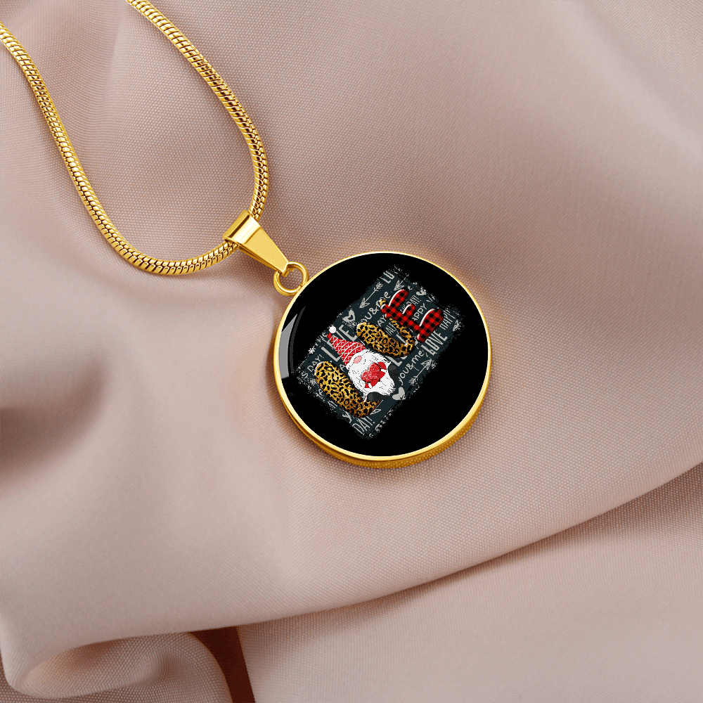 Girlfriend Gift Valentines Day Gnome Love Circle Necklace Stainless Steel or 18k Gold 18-22 - Luxury Circle Pendant Bangle Bracelet Meanful Gift Idea For Her/Him