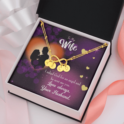 To My Wife You're An Angel Infinity Bracelet With Initial Charms - Infinity Bracelet