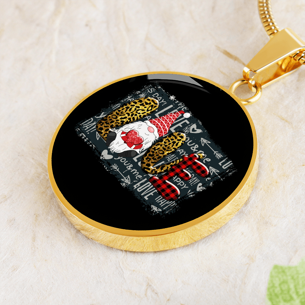 Girlfriend Gift Valentines Day Gnome Love Circle Necklace Stainless Steel or 18k Gold 18-22 - Luxury Circle Pendant Bangle Bracelet Meanful Gift Idea For Her/Him