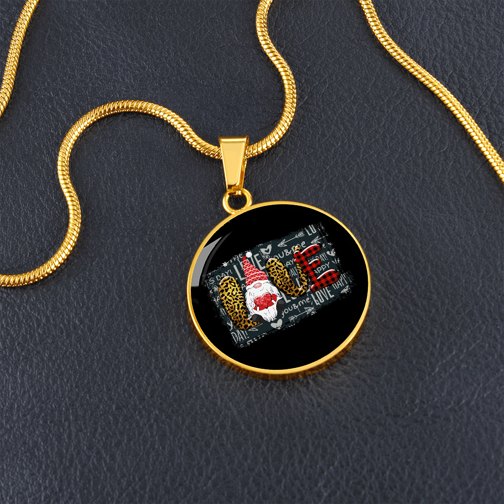Girlfriend Gift Valentines Day Gnome Love Circle Necklace Stainless Steel or 18k Gold 18-22 - Luxury Circle Pendant Bangle Bracelet Meanful Gift Idea For Her/Him