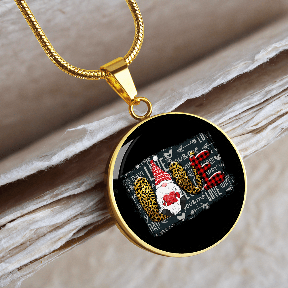 Girlfriend Gift Valentines Day Gnome Love Circle Necklace Stainless Steel or 18k Gold 18-22 - Luxury Circle Pendant Bangle Bracelet Meanful Gift Idea For Her/Him