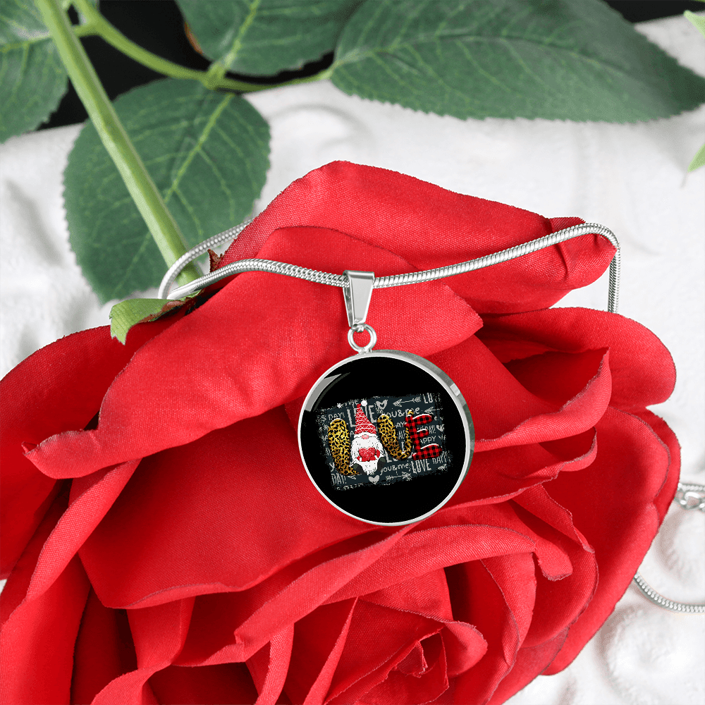 Girlfriend Gift Valentines Day Gnome Love Circle Necklace Stainless Steel or 18k Gold 18-22 - Luxury Circle Pendant Bangle Bracelet Meanful Gift Idea For Her/Him