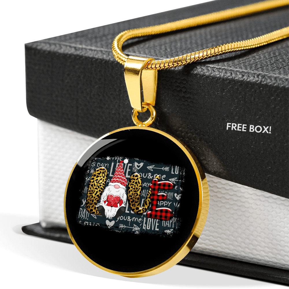 Girlfriend Gift Valentines Day Gnome Love Circle Necklace Stainless Steel or 18k Gold 18-22 - Luxury Circle Pendant Bangle Bracelet Meanful Gift Idea For Her/Him