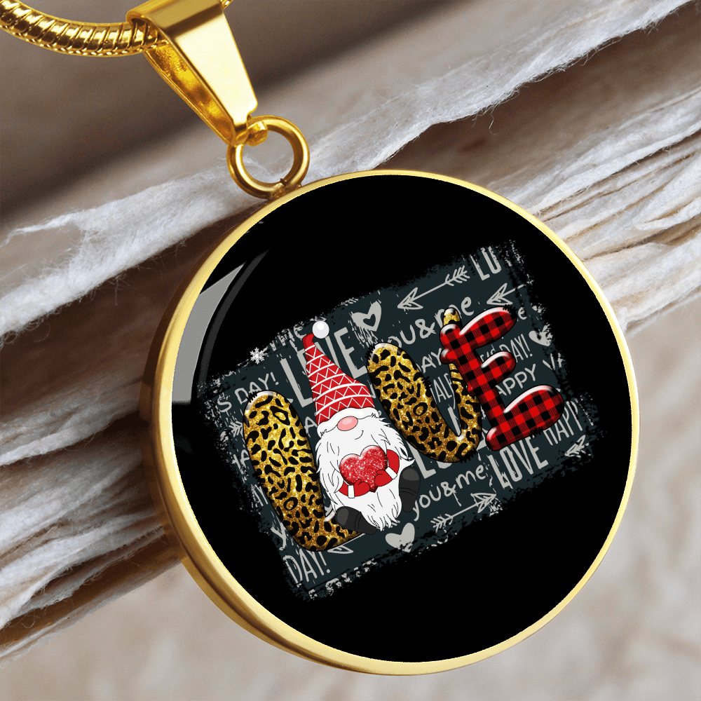 Girlfriend Gift Valentines Day Gnome Love Circle Necklace Stainless Steel or 18k Gold 18-22 - Luxury Circle Pendant Bangle Bracelet Meanful Gift Idea For Her/Him