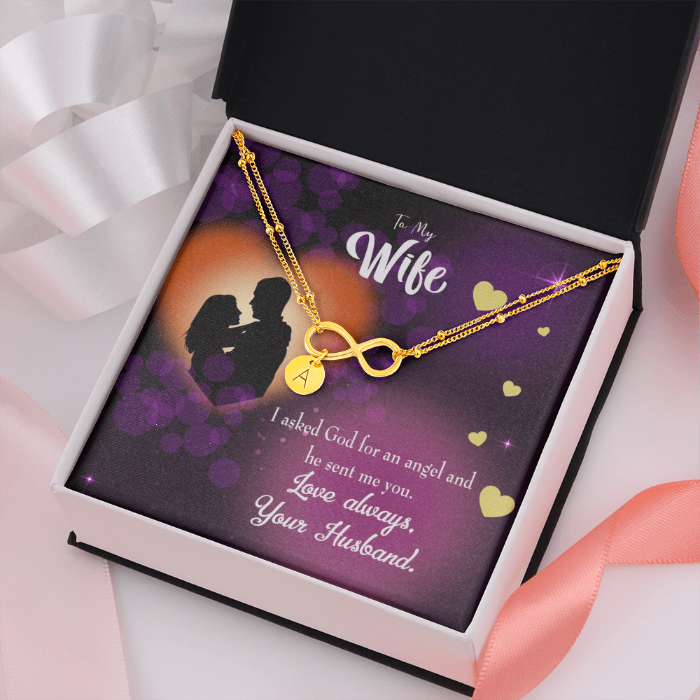To My Wife You're An Angel Infinity Bracelet With Initial Charms - Infinity Bracelet