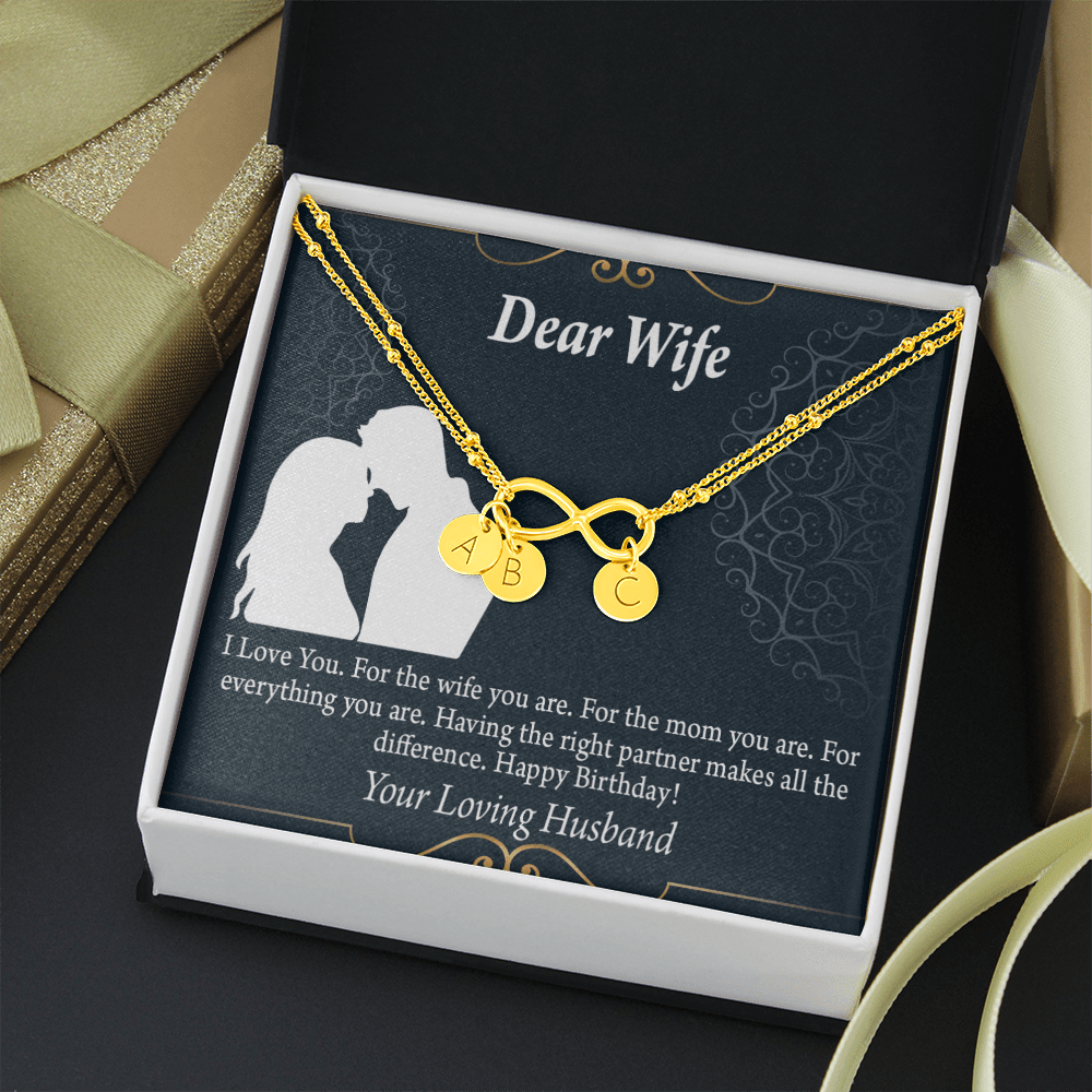 To My Wife Happy Birthday Dear Infinity Bracelet With Initial Charms - Infinity Bracelet