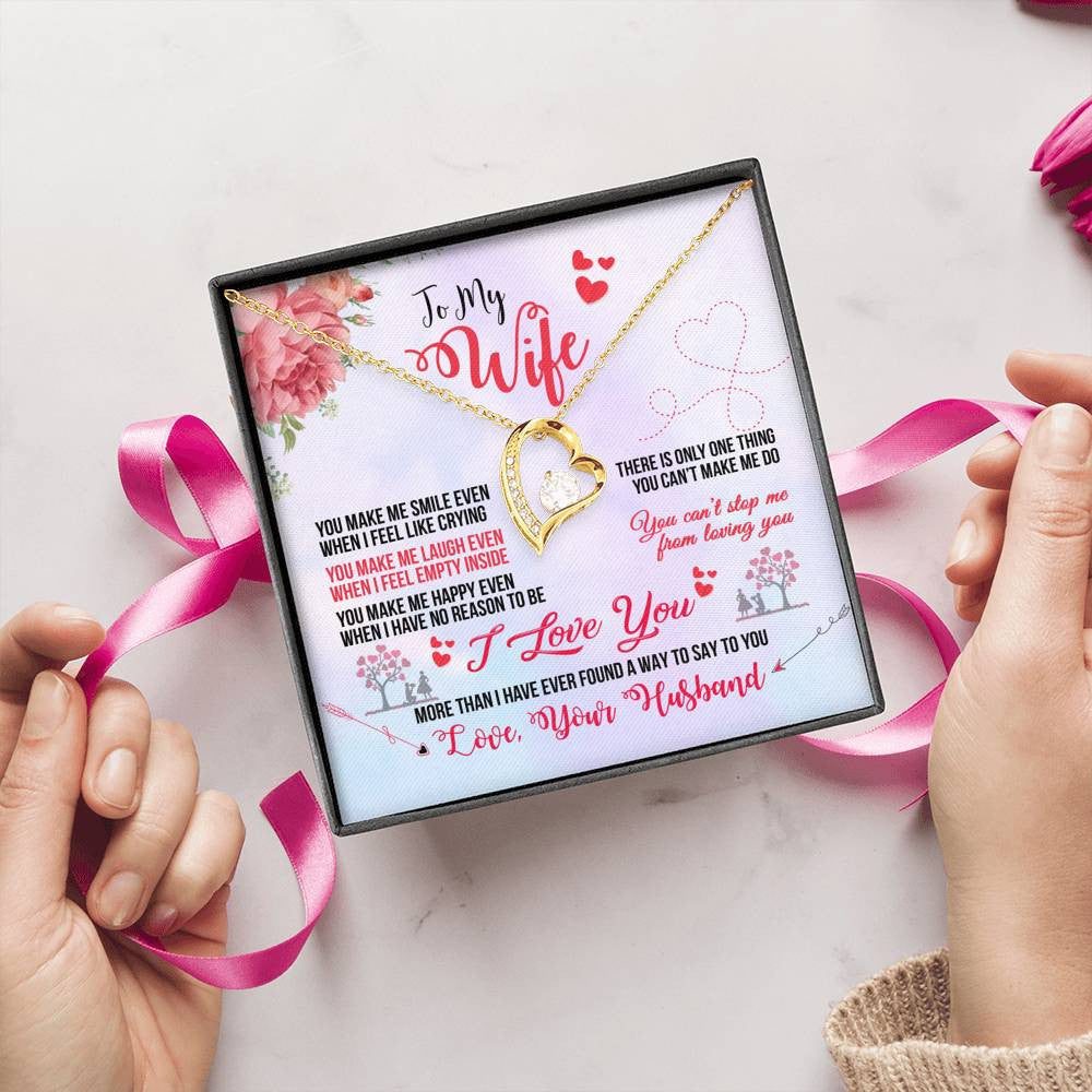 To My Wife You Make Me Smile Forever Pendant Necklace Message Card - Forever Love Necklace Gift Idea For Woman