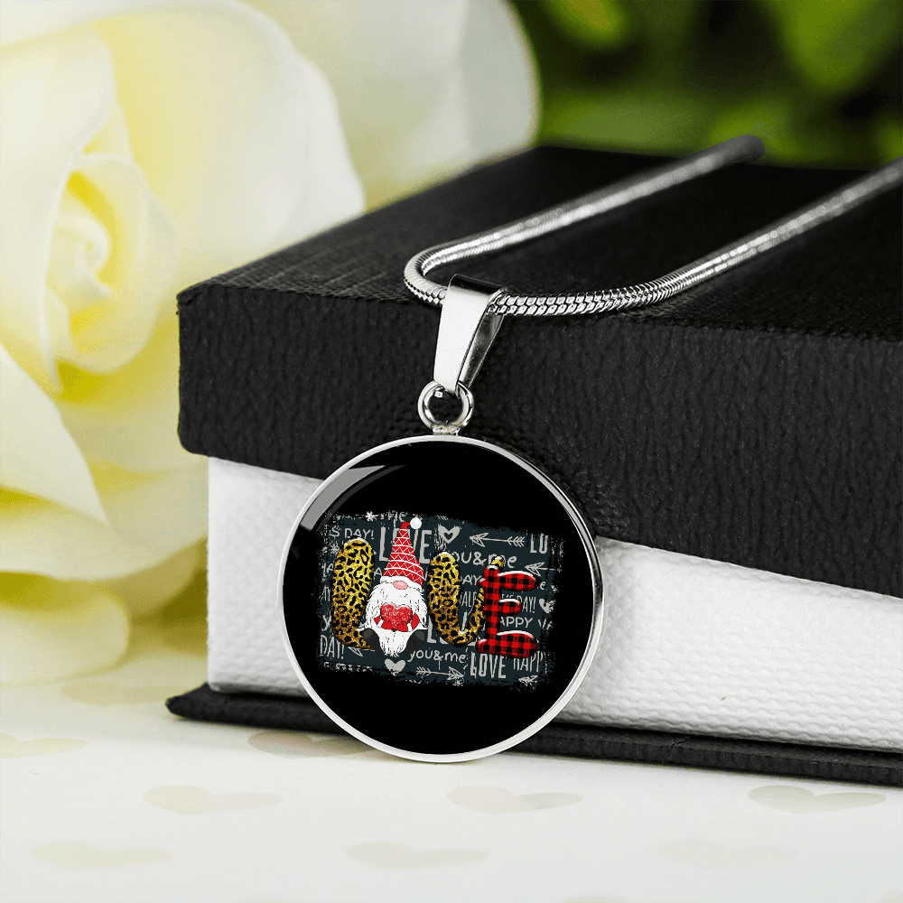 Girlfriend Gift Valentines Day Gnome Love Circle Necklace Stainless Steel or 18k Gold 18-22 - Luxury Circle Pendant Bangle Bracelet Meanful Gift Idea For Her/Him