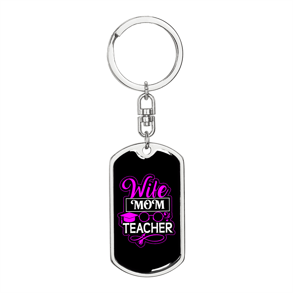 To My Wife  Wife Mom Teacher Black Pink Keychain Stainless Steel or 18k Gold Dog Tag Keyring - Dog Tag with Swivel Keychain