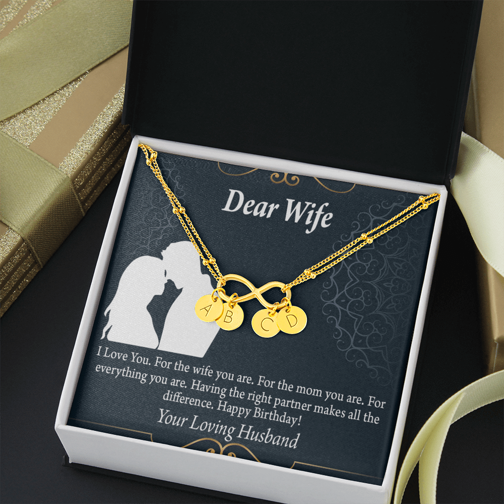 To My Wife Happy Birthday Dear Infinity Bracelet With Initial Charms - Infinity Bracelet