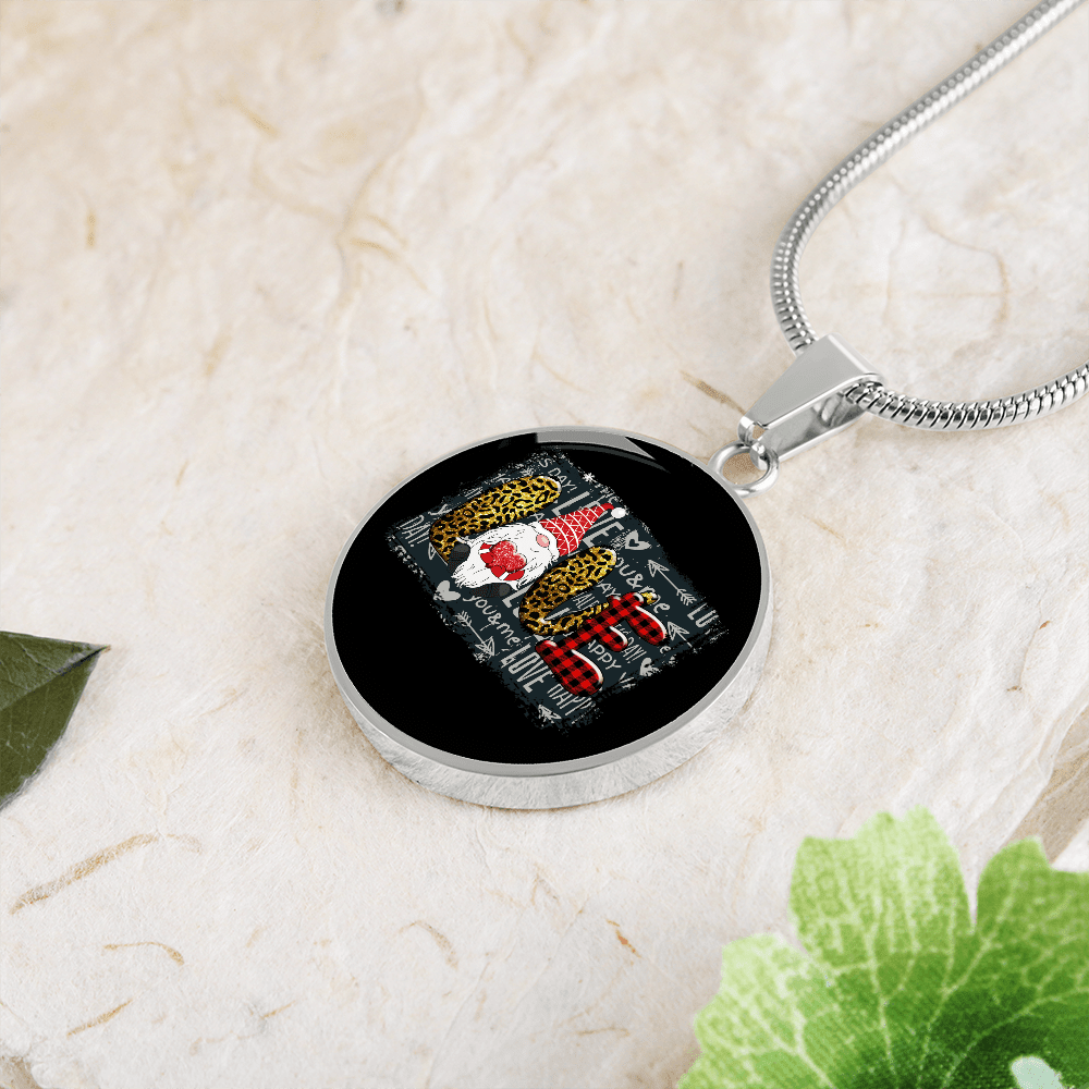 Girlfriend Gift Valentines Day Gnome Love Circle Necklace Stainless Steel or 18k Gold 18-22 - Luxury Circle Pendant Bangle Bracelet Meanful Gift Idea For Her/Him