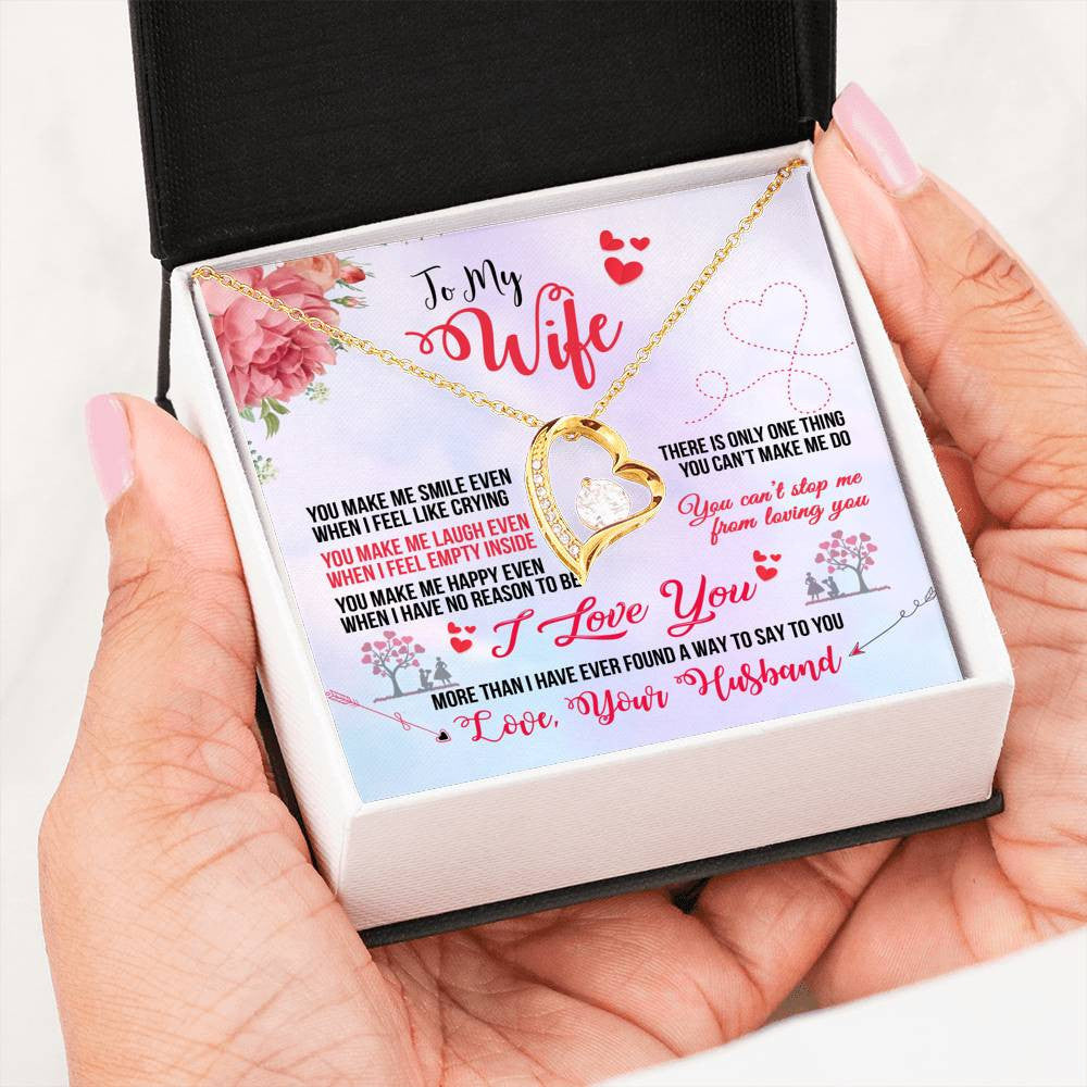 To My Wife You Make Me Smile Forever Pendant Necklace Message Card - Forever Love Necklace Gift Idea For Woman