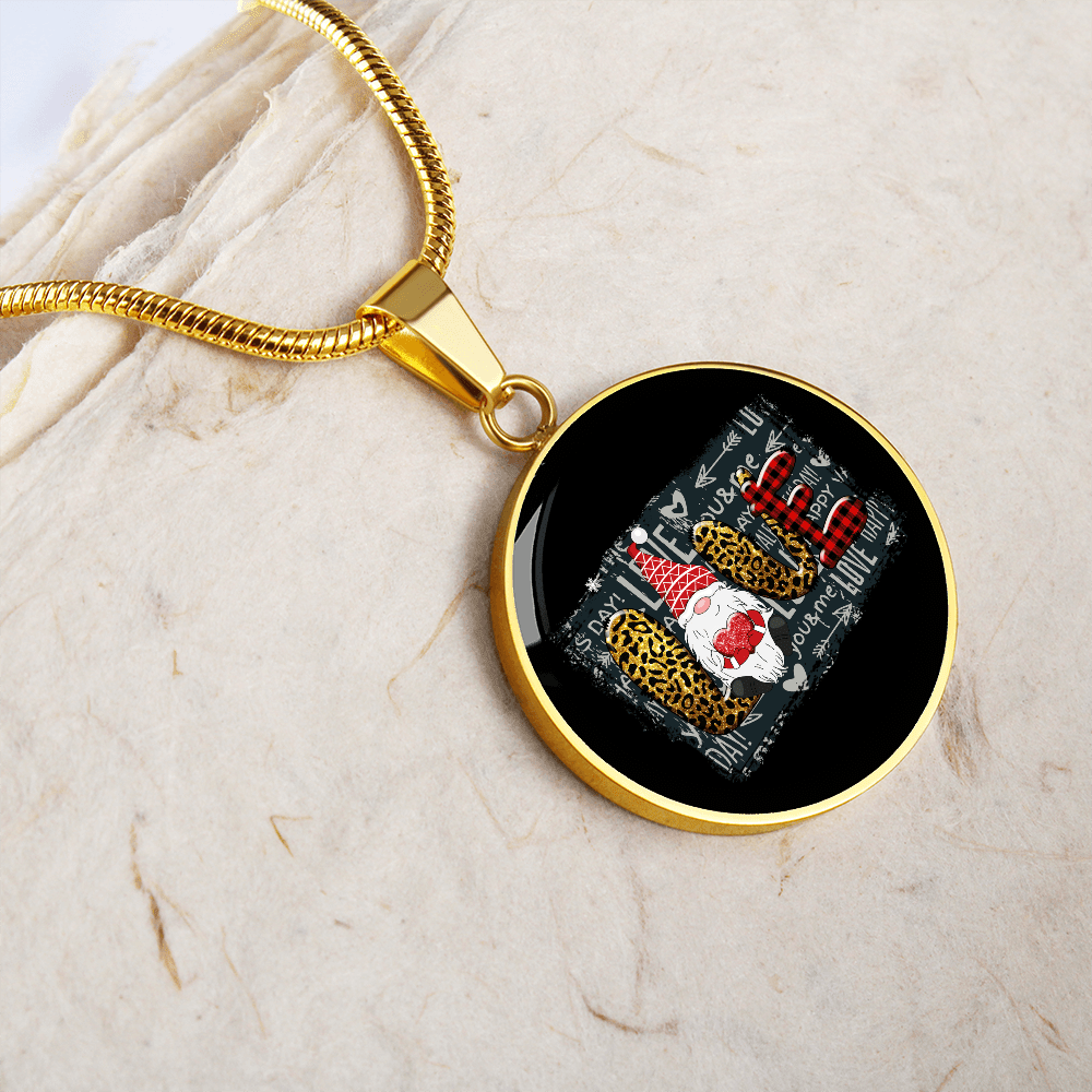 Girlfriend Gift Valentines Day Gnome Love Circle Necklace Stainless Steel or 18k Gold 18-22 - Luxury Circle Pendant Bangle Bracelet Meanful Gift Idea For Her/Him