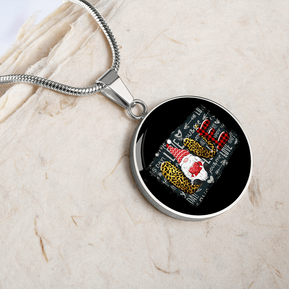 Girlfriend Gift Valentines Day Gnome Love Circle Necklace Stainless Steel or 18k Gold 18-22 - Luxury Circle Pendant Bangle Bracelet Meanful Gift Idea For Her/Him