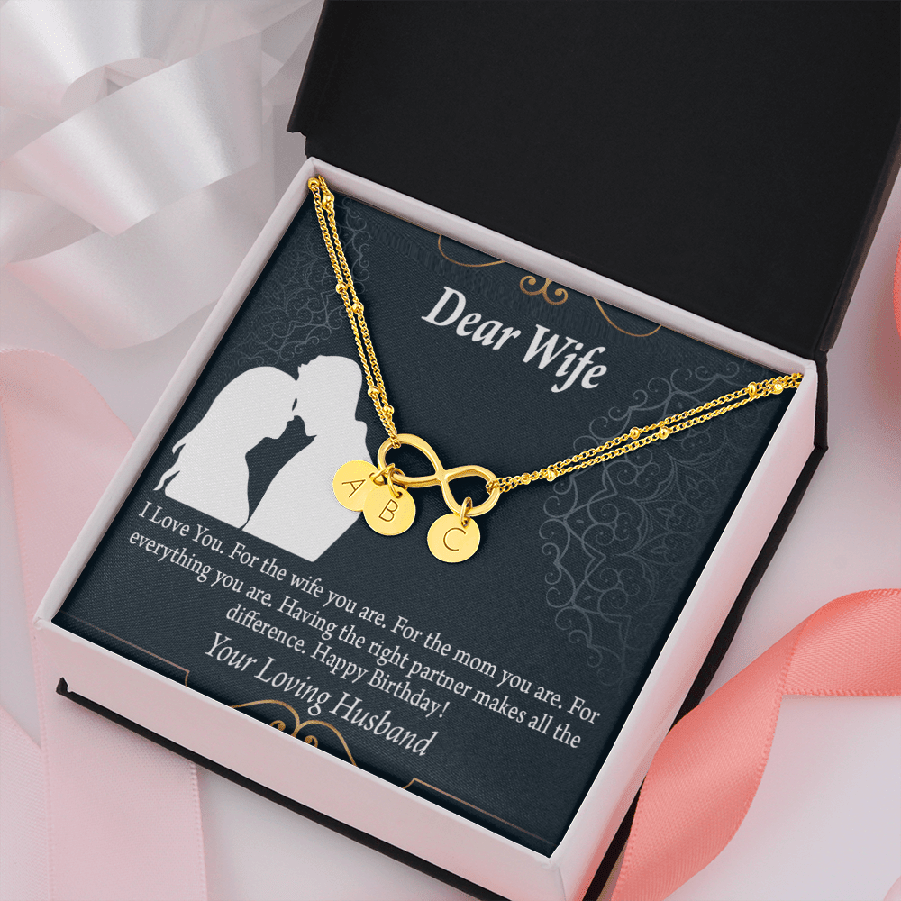 To My Wife Happy Birthday Dear Infinity Bracelet With Initial Charms - Infinity Bracelet