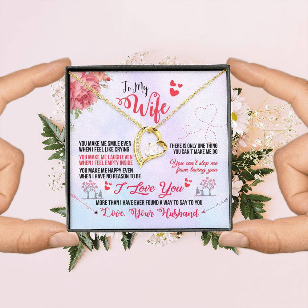 To My Wife You Make Me Smile Forever Pendant Necklace Message Card - Forever Love Necklace Gift Idea For Woman