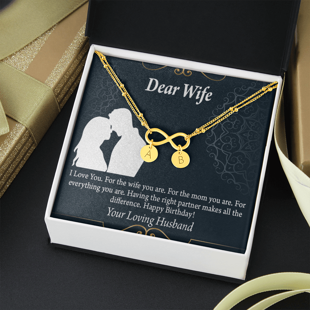 To My Wife Happy Birthday Dear Infinity Bracelet With Initial Charms - Infinity Bracelet