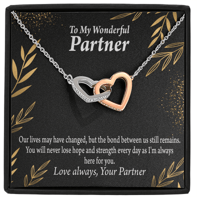 To My Partner Never Lose Hope Strength Inseparable Pendant 18k Rose Gold Finish 16� Life Partner Keepsake Card - Interlocking Hearts Necklace