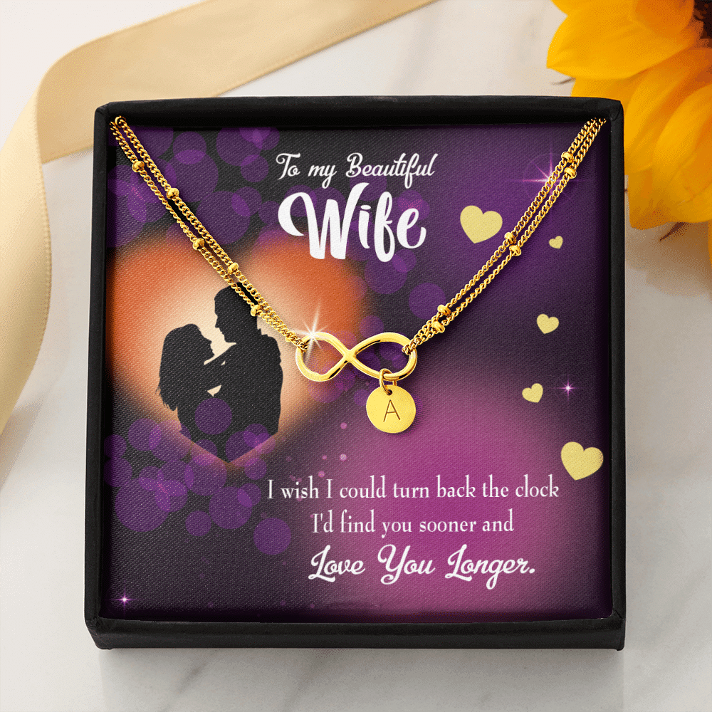 To My Wife Love You Longer Infinity Bracelet With Initial Charms - Infinity Bracelet