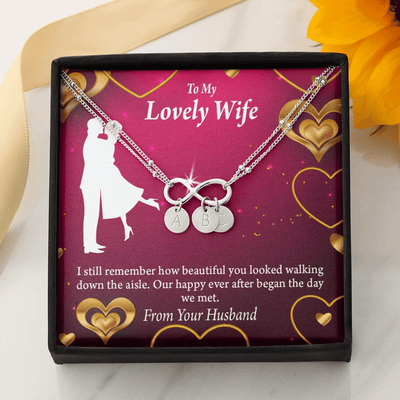 To My Wife Happy Ever After Infinity Bracelet With Initial Charms - Infinity Bracelet