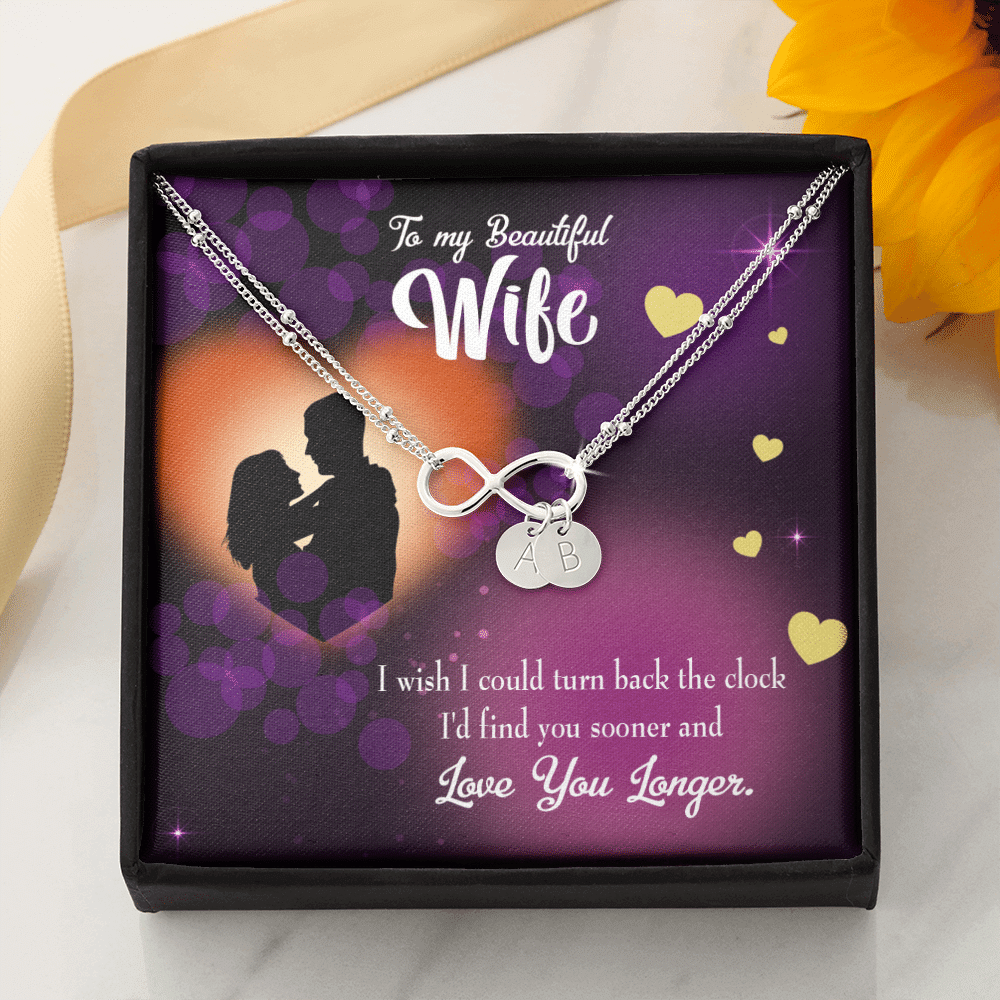 To My Wife Love You Longer Infinity Bracelet With Initial Charms - Infinity Bracelet