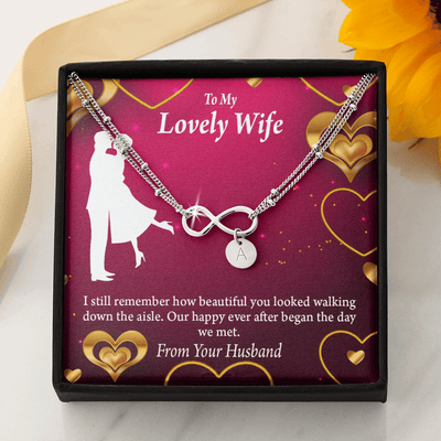 To My Wife Happy Ever After Infinity Bracelet With Initial Charms - Infinity Bracelet