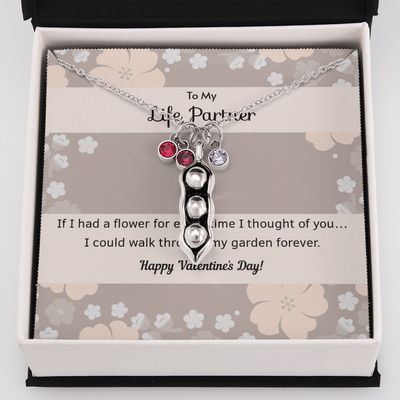 To My Wife Flower to My Life Partner Pea Pod Necklace Message Card Peas in Pod Birthstones Pendant - Pea Pod