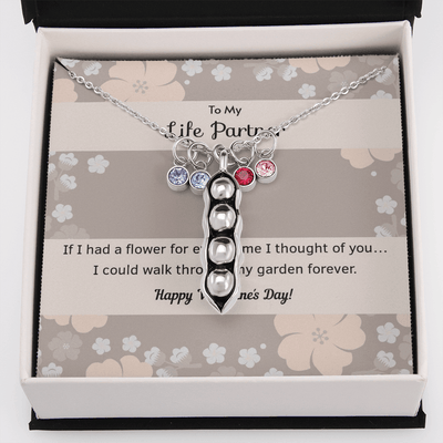 To My Wife Flower to My Life Partner Pea Pod Necklace Message Card Peas in Pod Birthstones Pendant - Pea Pod