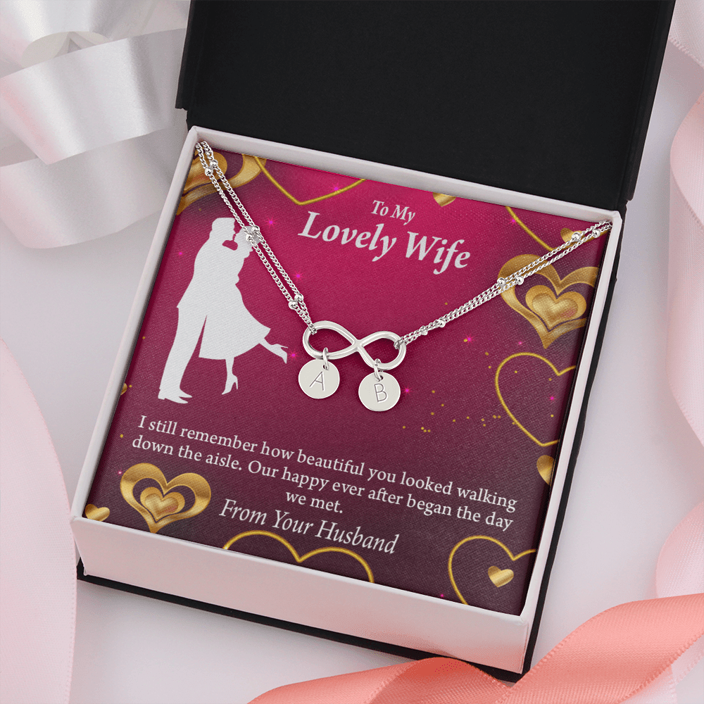To My Wife Happy Ever After Infinity Bracelet With Initial Charms - Infinity Bracelet
