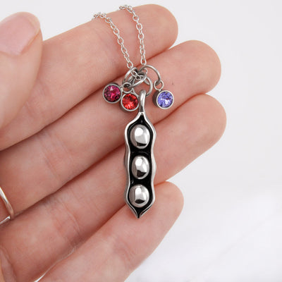 To My Wife Flower to My Life Partner Pea Pod Necklace Message Card Peas in Pod Birthstones Pendant - Pea Pod