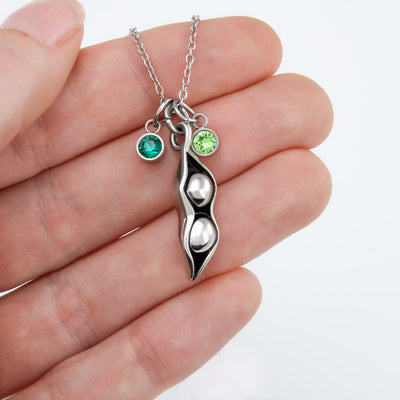 To My Wife Flower to My Life Partner Pea Pod Necklace Message Card Peas in Pod Birthstones Pendant - Pea Pod