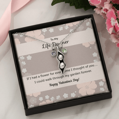 To My Wife Flower to My Life Partner Pea Pod Necklace Message Card Peas in Pod Birthstones Pendant - Pea Pod