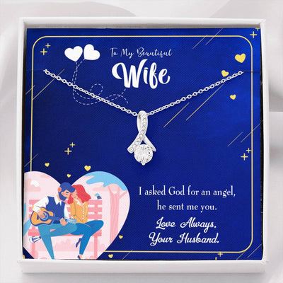 Gift For Wife I Asked God Eternity Ribbon Stone Pendant 14K White Gold Stainless Steel Jewelry Gift  - Alluring Beauty Necklace Gift For Her