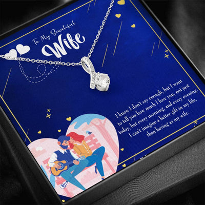 Gift For Wife Better Gift Eternity Ribbon Stone Pendant 14K White Gold Stainless Steel Jewelry Gift  - Alluring Beauty Necklace Gift For Her