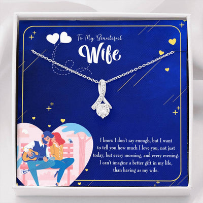 Gift For Wife Better Gift Eternity Ribbon Stone Pendant 14K White Gold Stainless Steel Jewelry Gift  - Alluring Beauty Necklace Gift For Her