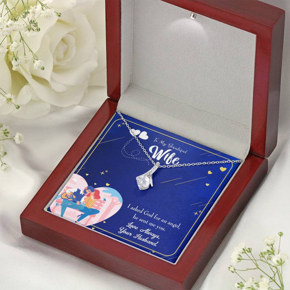 Gift For Wife I Asked God Eternity Ribbon Stone Pendant 14K White Gold Stainless Steel Jewelry Gift  - Alluring Beauty Necklace Gift For Her