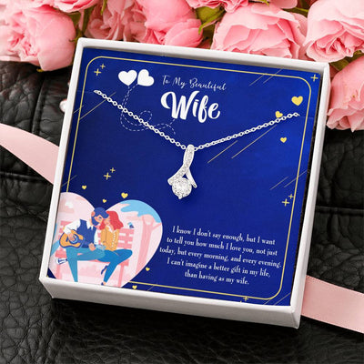 Gift For Wife Better Gift Eternity Ribbon Stone Pendant 14K White Gold Stainless Steel Jewelry Gift  - Alluring Beauty Necklace Gift For Her