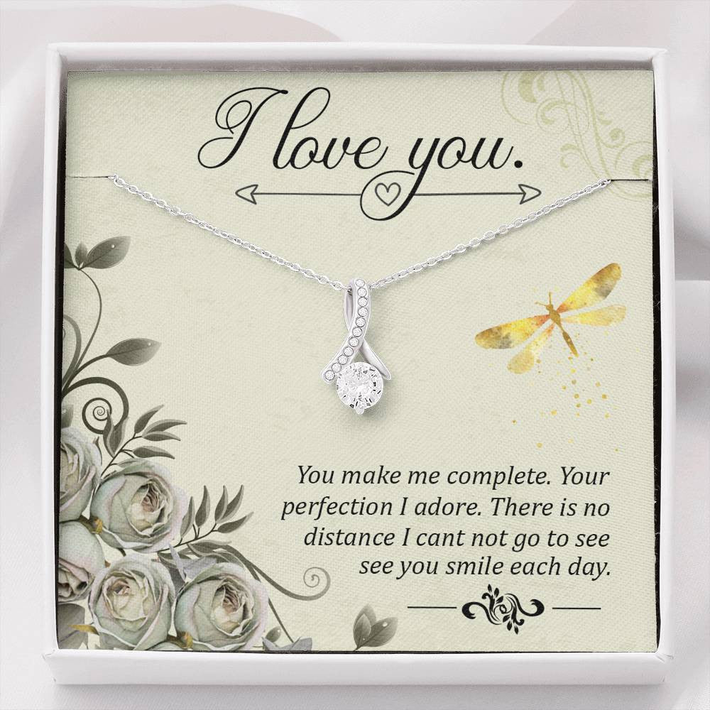 To My Girlfriend I Love You Message Card W Mahogany Style Luxury Box Eternity Ribbon Stone Necklace - Alluring Beauty Necklace Gift For Her