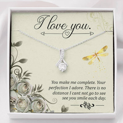 To My Girlfriend I Love You Message Card W Mahogany Style Luxury Box Eternity Ribbon Stone Necklace - Alluring Beauty Necklace Gift For Her