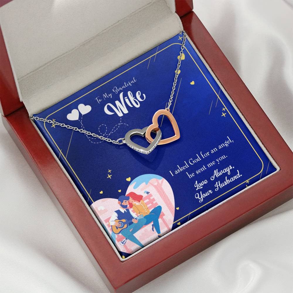 Wife Gift For Wife Birthday I Asked God Inseparable Love Pendant 18k Rose Gold Finish 16� - Interlocking Hearts Necklace
