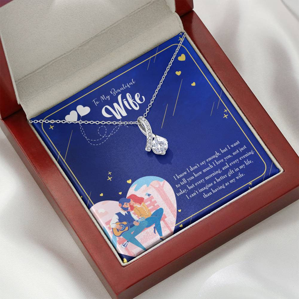 Gift For Wife Better Gift Eternity Ribbon Stone Pendant 14K White Gold Stainless Steel Jewelry Gift  - Alluring Beauty Necklace Gift For Her