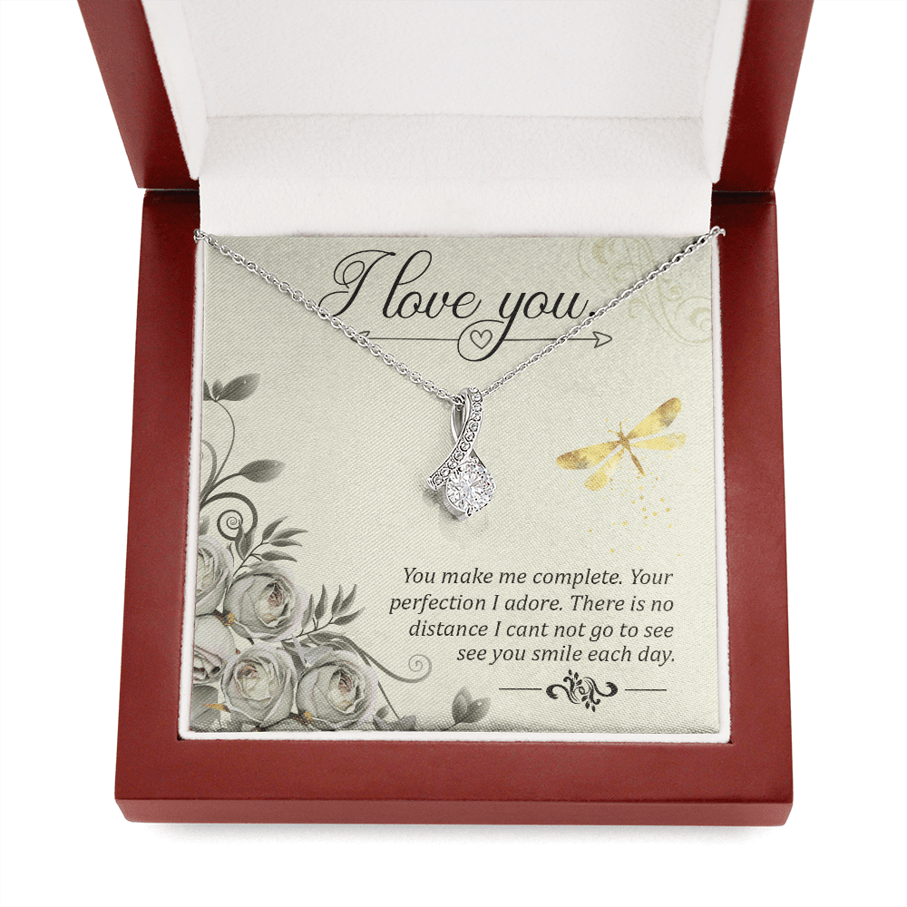 To My Girlfriend I Love You Message Card W Mahogany Style Luxury Box Eternity Ribbon Stone Necklace - Alluring Beauty Necklace Gift For Her