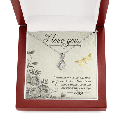To My Girlfriend I Love You Message Card W Mahogany Style Luxury Box Eternity Ribbon Stone Necklace - Alluring Beauty Necklace Gift For Her