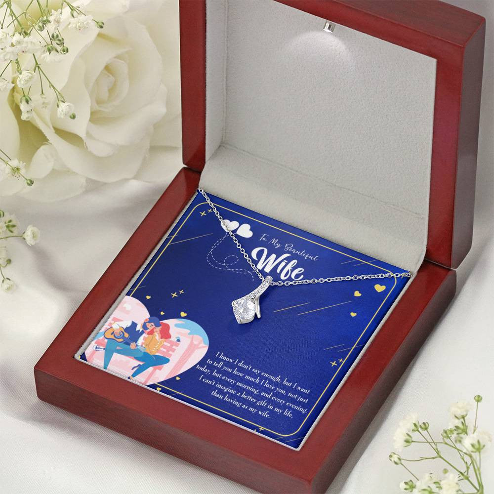 Gift For Wife Better Gift Eternity Ribbon Stone Pendant 14K White Gold Stainless Steel Jewelry Gift  - Alluring Beauty Necklace Gift For Her